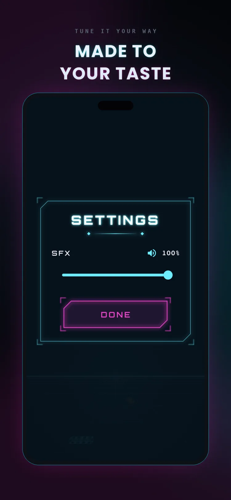 Rotetro settings screen with SFX volume control